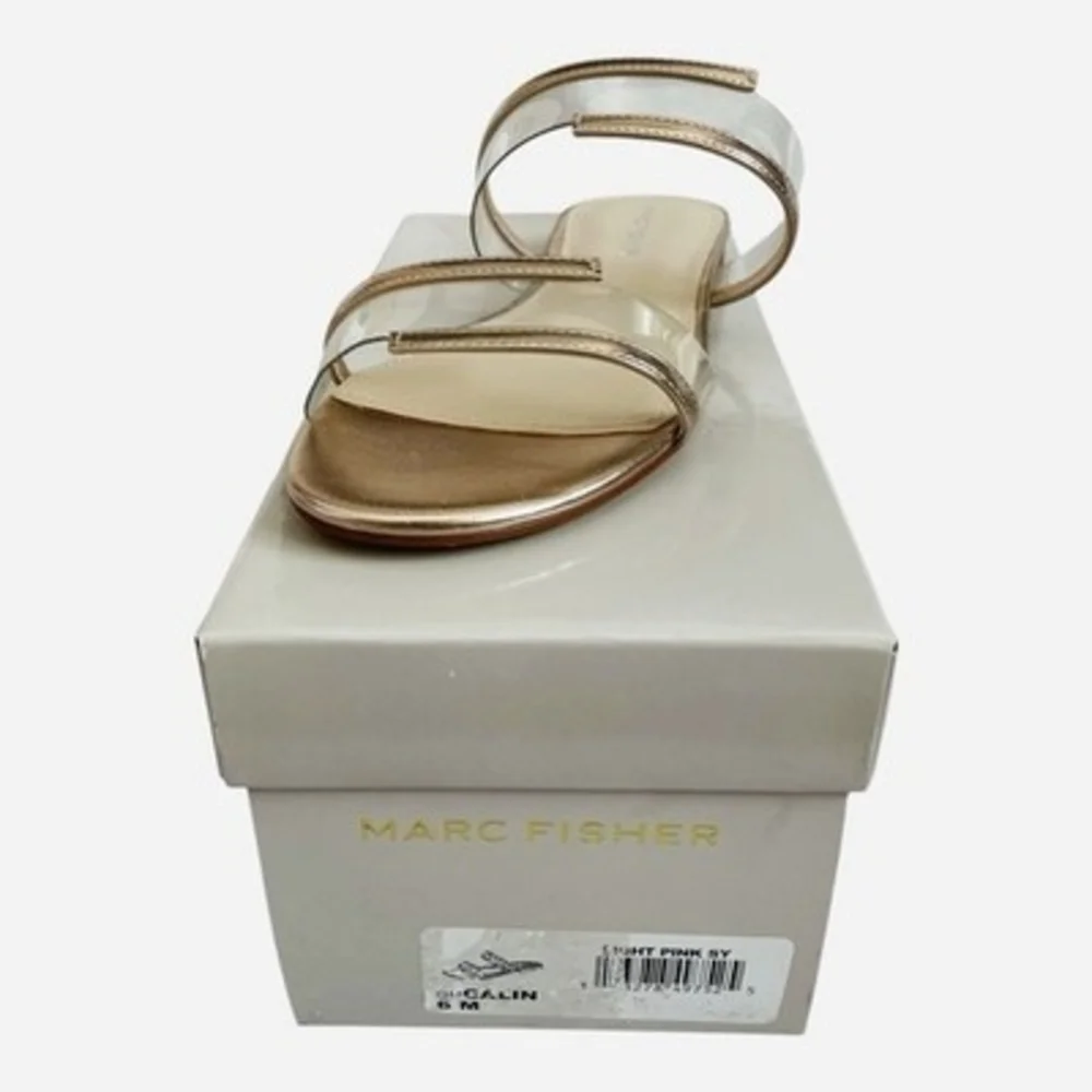 Marc Fisher Calin Flat Sandals Rose Gold Metallic Clear Vinyl Slides Size 6M NIB - Picture 4 of 8
